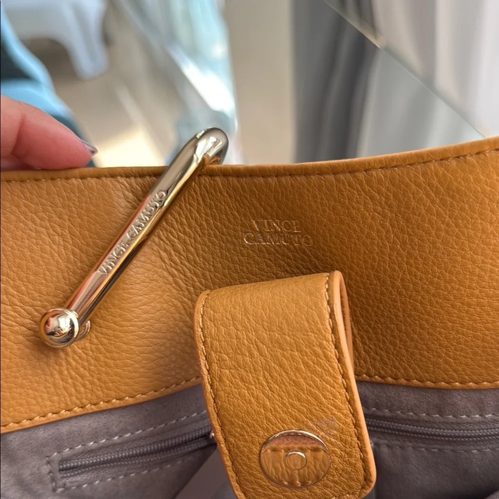 Vince Camuto Gold Tan Satchel with Crocodile Texture - Picture 9 of 13